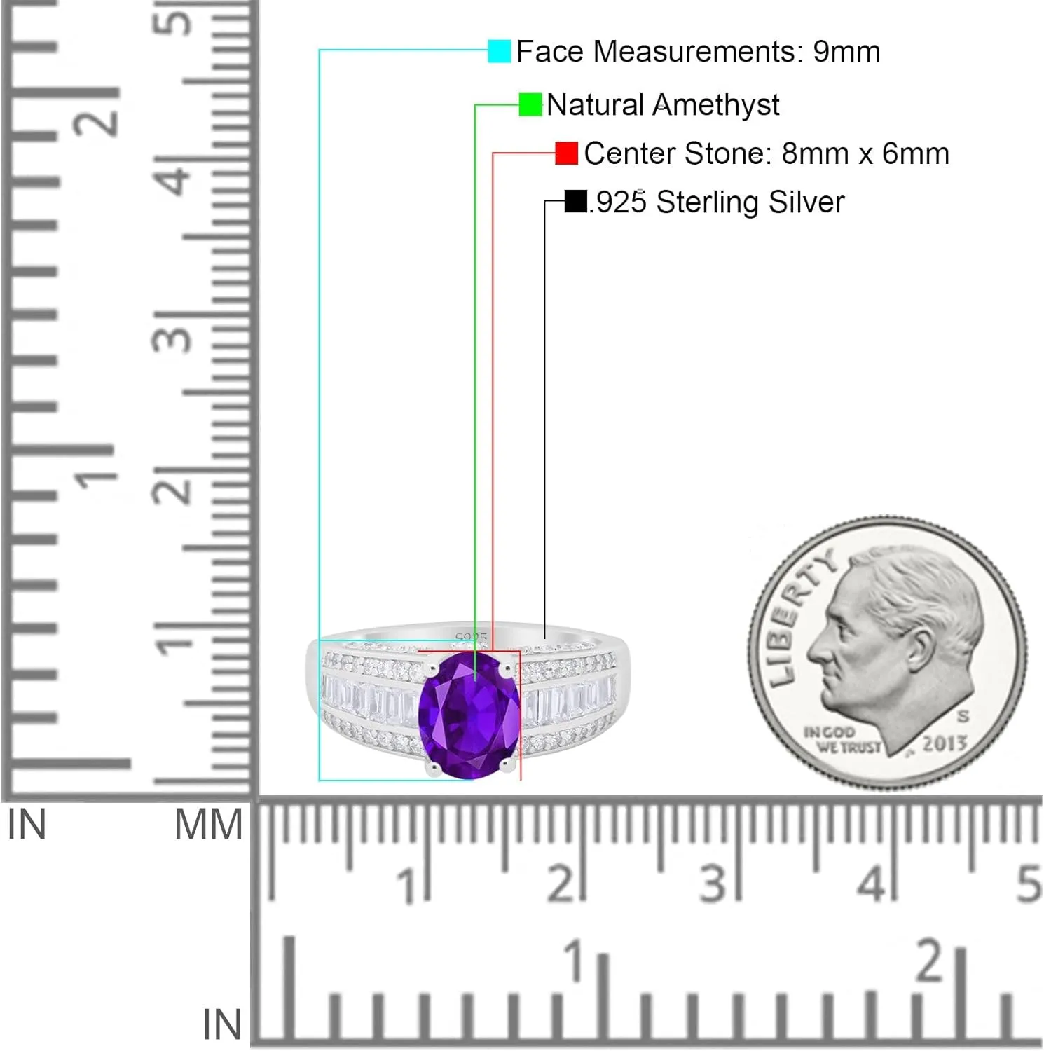 OMRANII Art Deco Oval Natural Amethyst Vintage Style Baguette CZ Cocktail Wedding Engagement Rings For Women 925 Sterling Silver Gifts For Her
