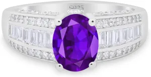 OMRANII Art Deco Oval Natural Amethyst Vintage Style Baguette CZ Cocktail Wedding Engagement Rings For Women 925 Sterling Silver Gifts For Her
