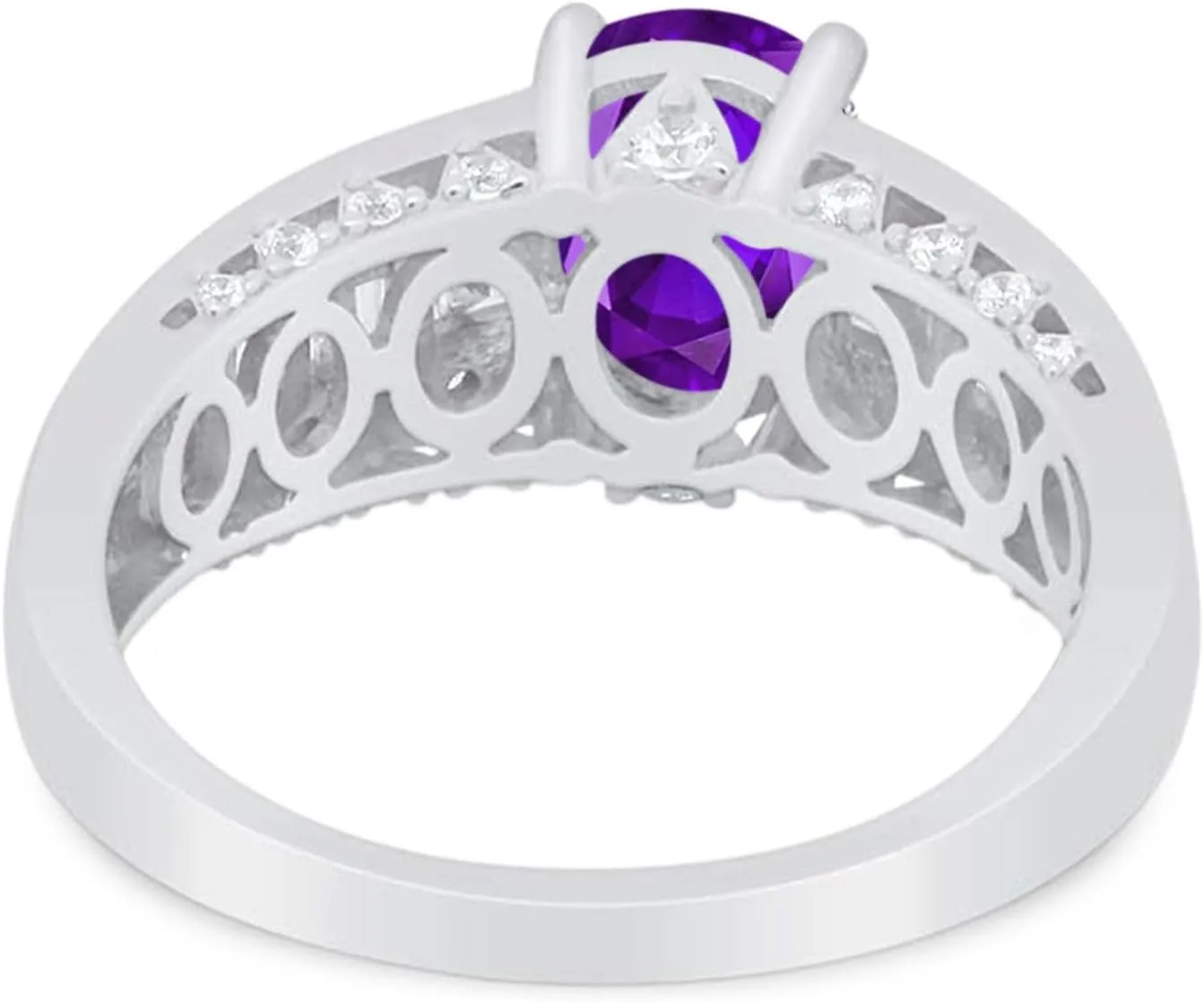 OMRANII Art Deco Oval Natural Amethyst Vintage Style Baguette CZ Cocktail Wedding Engagement Rings For Women 925 Sterling Silver Gifts For Her