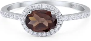 OMRANII Art Deco Oval Natural Chocolate Smoky Quartz Solitaire Vintage Style Halo CZ Wedding Engagement Rings For Women 925 Sterling Silver Gifts For Her