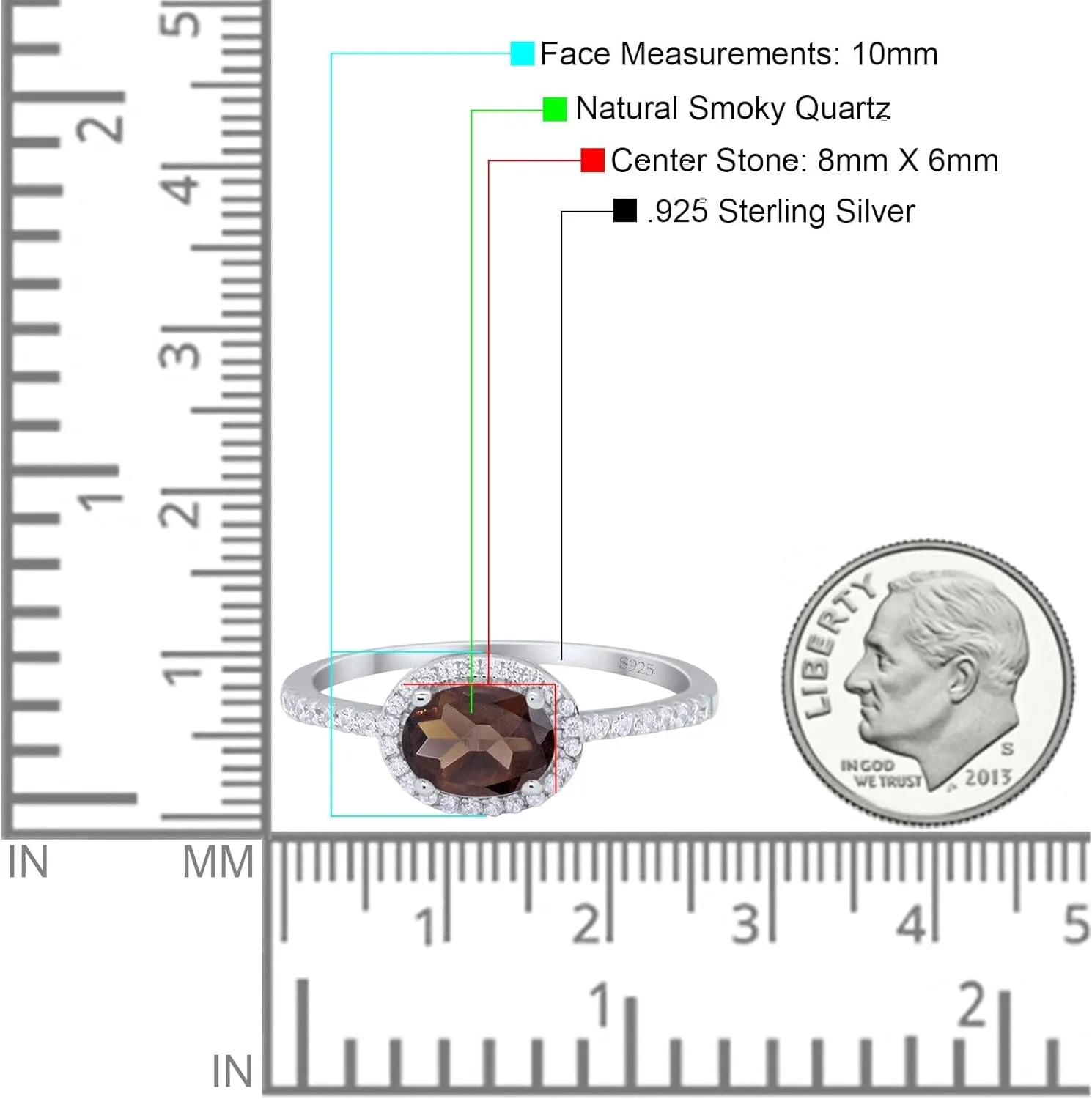 OMRANII Art Deco Oval Natural Chocolate Smoky Quartz Solitaire Vintage Style Halo CZ Wedding Engagement Rings For Women 925 Sterling Silver Gifts For Her