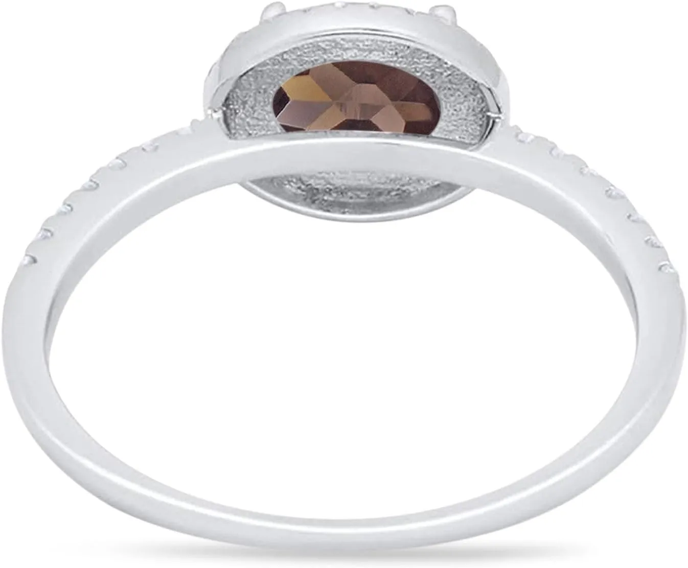 OMRANII Art Deco Oval Natural Chocolate Smoky Quartz Solitaire Vintage Style Halo CZ Wedding Engagement Rings For Women 925 Sterling Silver Gifts For Her