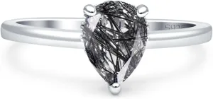 OMRANII Art Deco Pear Shape Natural Rutilated Quartz Vintage Style Hidden Halo Solitaire Engagement Ring Round Cubic Zirconia Stones 925 Sterling Silver