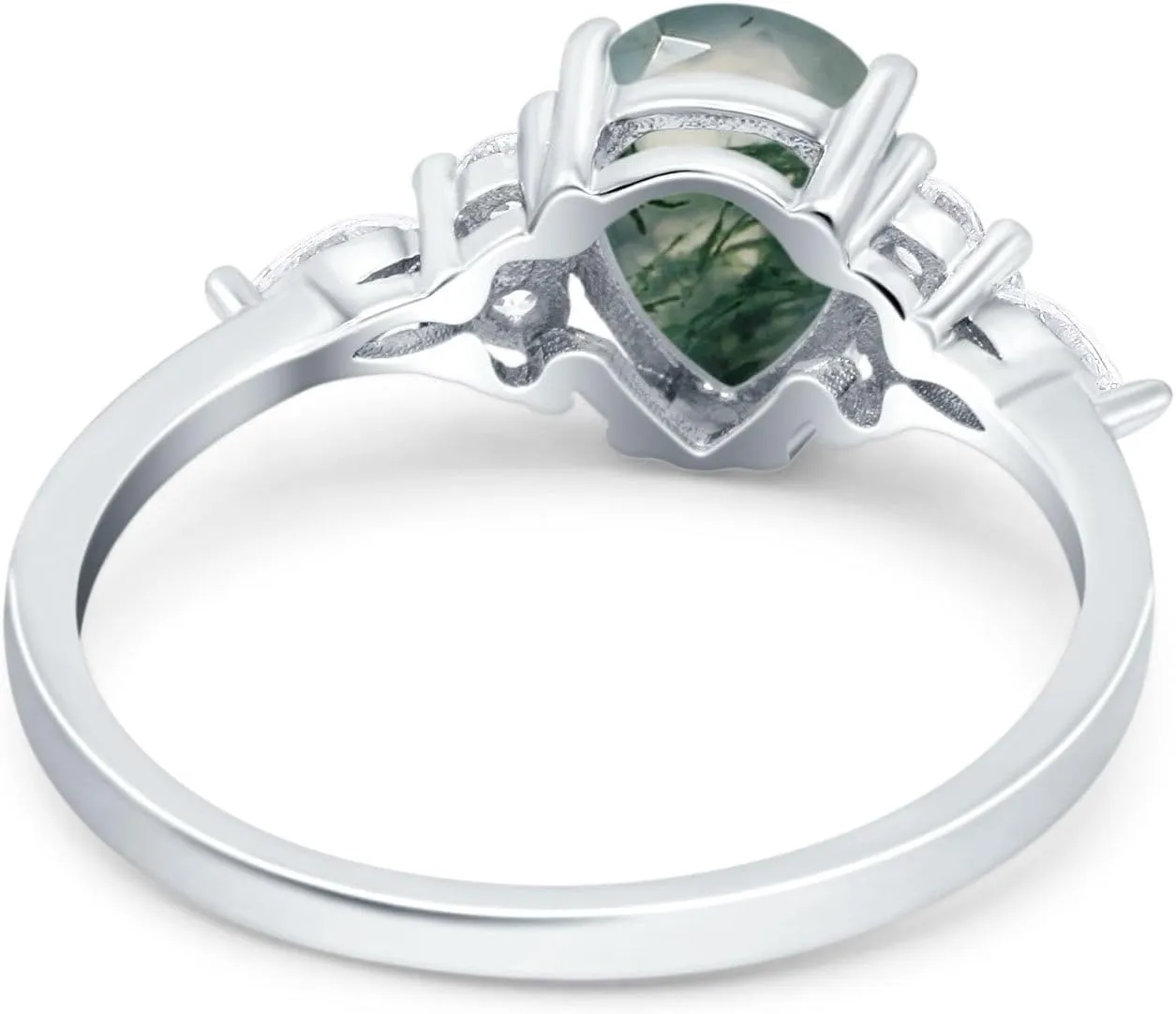 OMRANII Art Deco Ring Natural Green Moss Agate Pear Teardrop Vintage Style CZ Statement Wedding Engagement Rings For Women 925 Sterling Silver Gift For Her