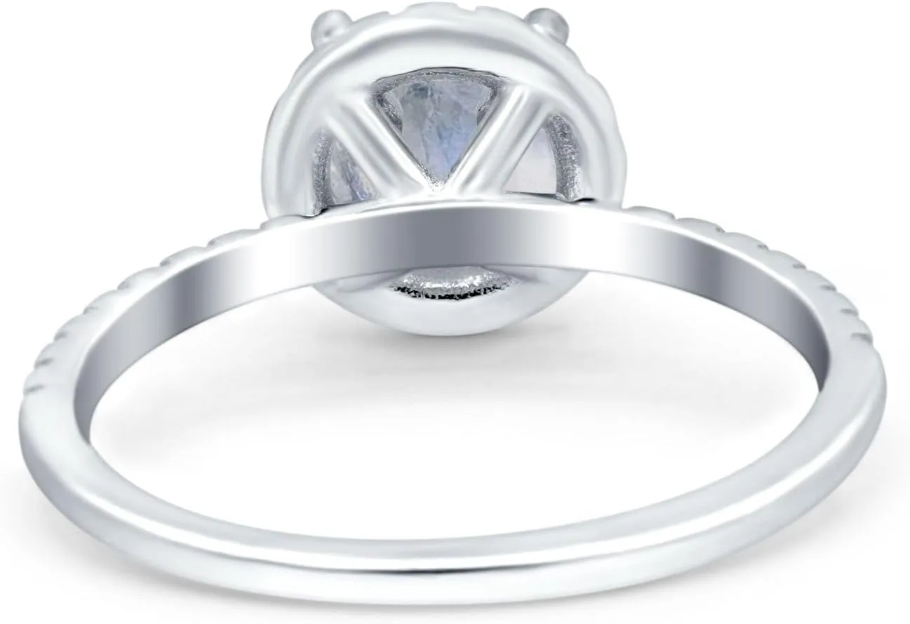 OMRANII Art Deco Ring Round Natural Moonstone Sparkling Halo CZ Vintage Style Wedding Engagement Rings For Women 925 Sterling Silver Gifts For Her