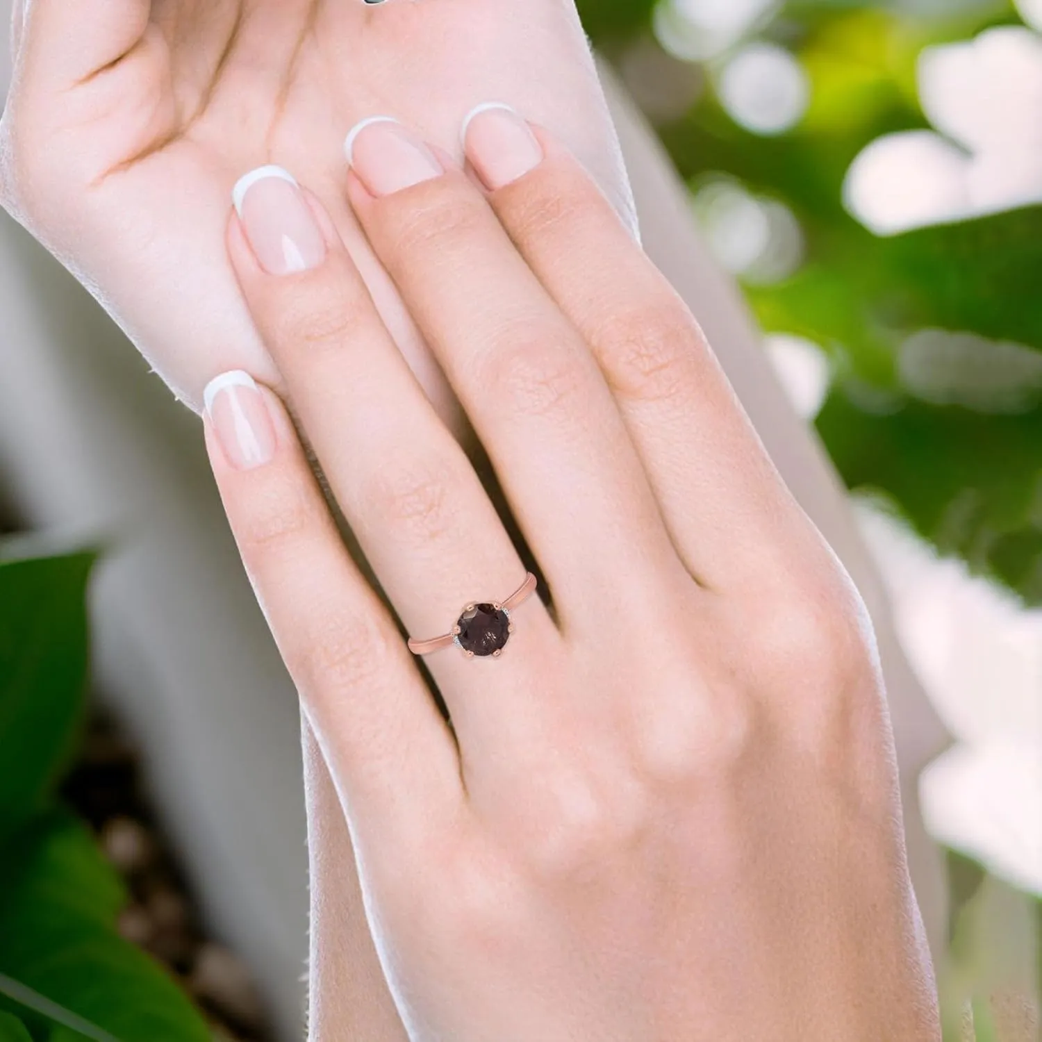 OMRANII Art Deco Round Natural Chocolate Smoky Quartz Vintage Style Hidden Halo CZ Wedding Engagement Rings For Women 925 Sterling Silver Gifts For Her