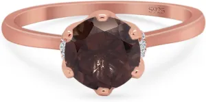 OMRANII Art Deco Round Natural Chocolate Smoky Quartz Vintage Style Hidden Halo CZ Wedding Engagement Rings For Women 925 Sterling Silver Gifts For Her