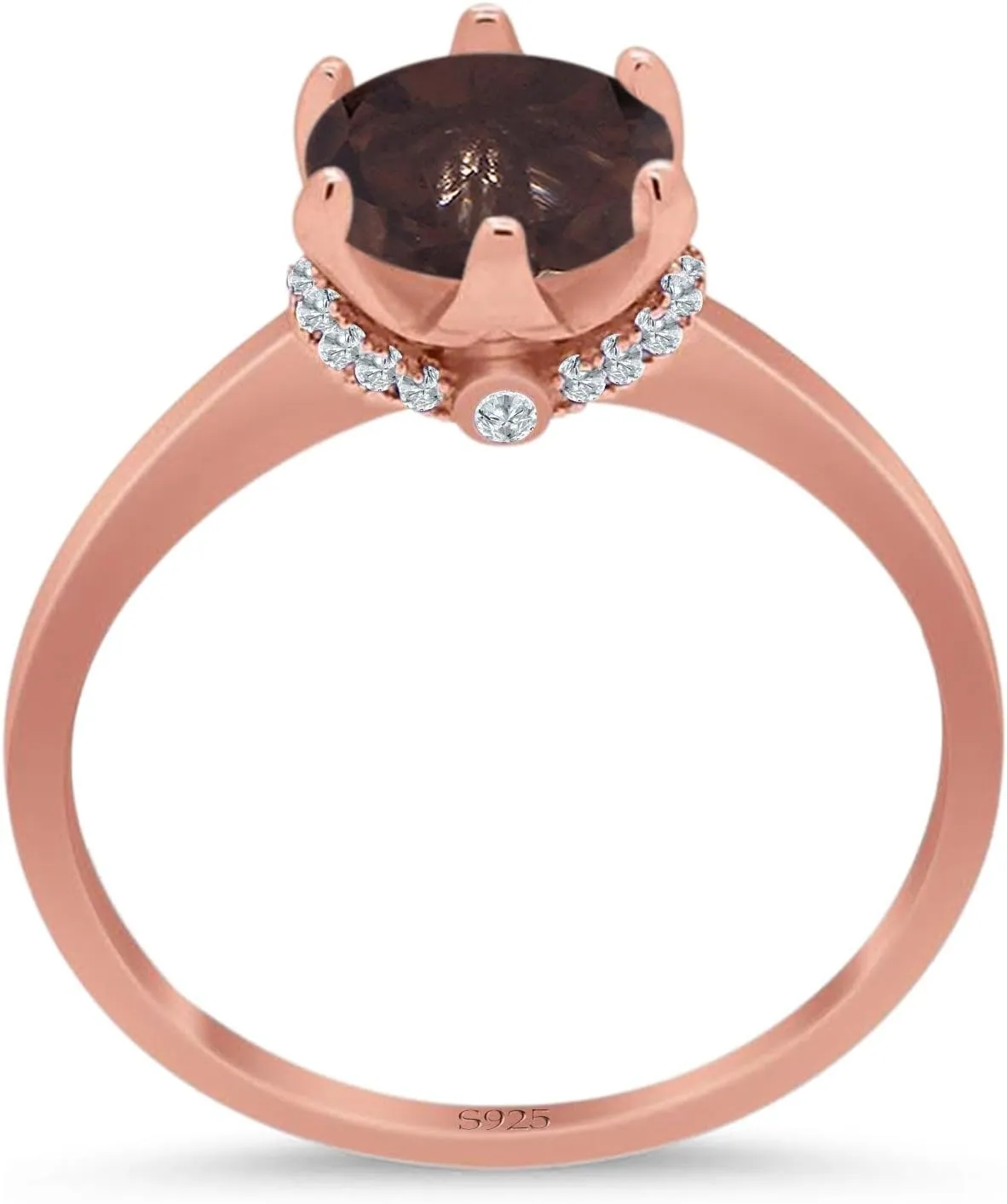 OMRANII Art Deco Round Natural Chocolate Smoky Quartz Vintage Style Hidden Halo CZ Wedding Engagement Rings For Women 925 Sterling Silver Gifts For Her