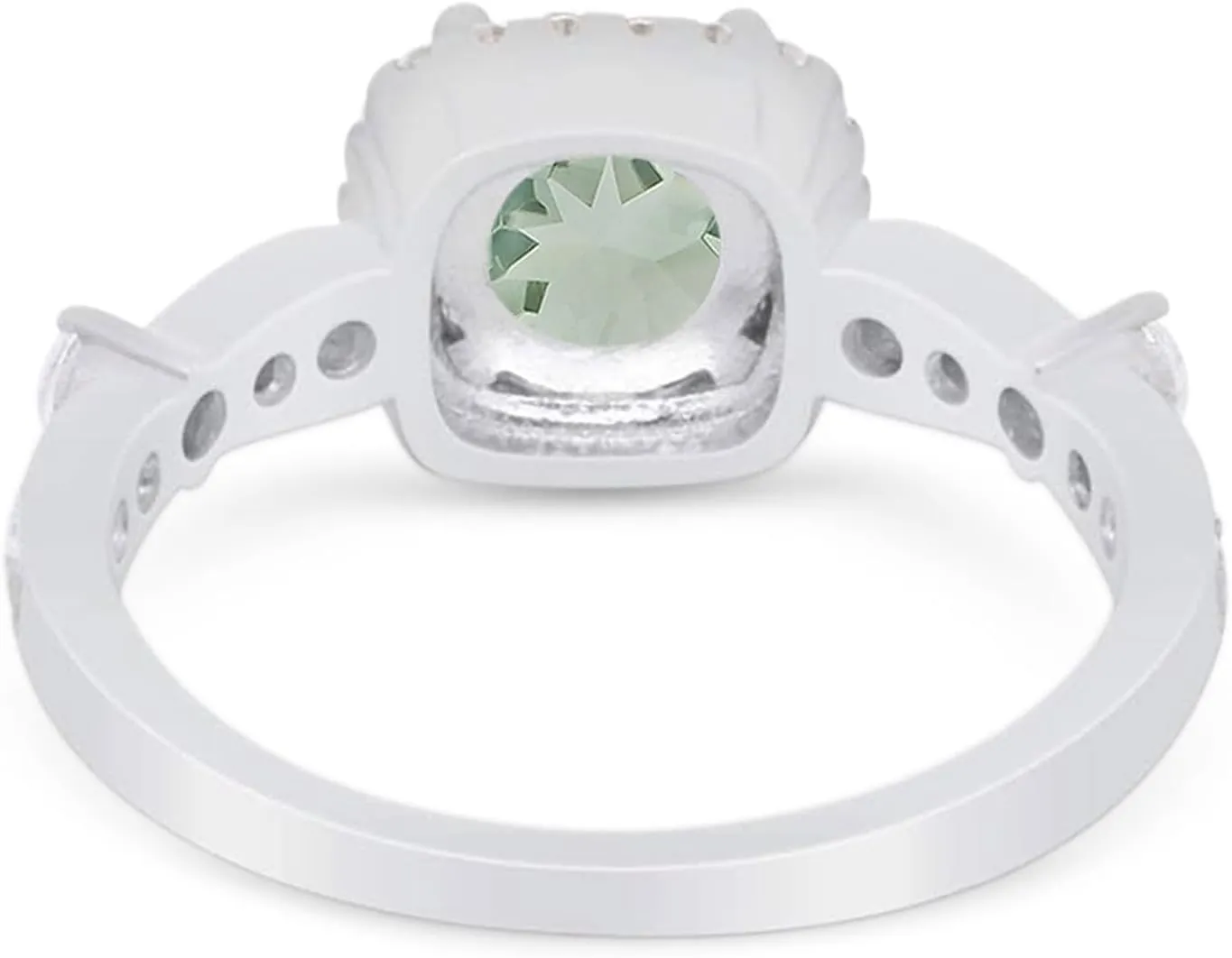 OMRANII Art Deco Round Natural Green Amethyst Prasiolite Vintage Style Cushion Cut Halo CZ Wedding Engagement Rings For Women 925 Sterling Silver Gifts For Her