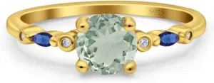OMRANII Minimalist Art Deco Ring Round Natural Green Amethyst Prasiolite Vintage Style Marquise Blue Sapphire CZ Wedding Engagement Rings For Women 925 Sterling Silver Gifts For Her