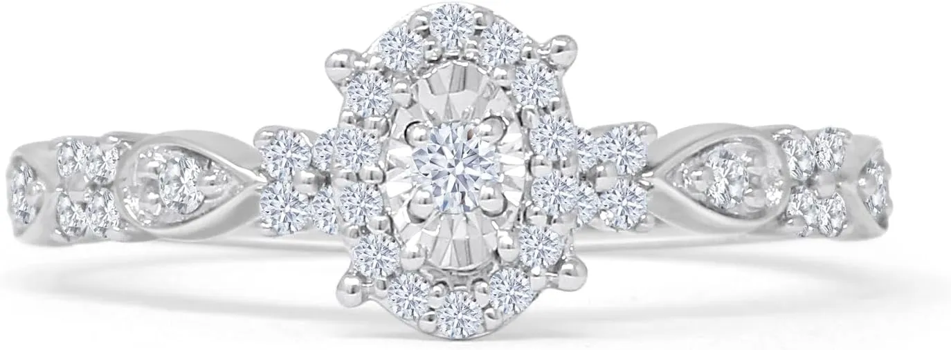 OMRANII Sparkling Oval Shaped Halo Two Tone Pear Vintage Style Round Natural Diamond Bridal Wedding Engagement Ring Solid 14K Gold