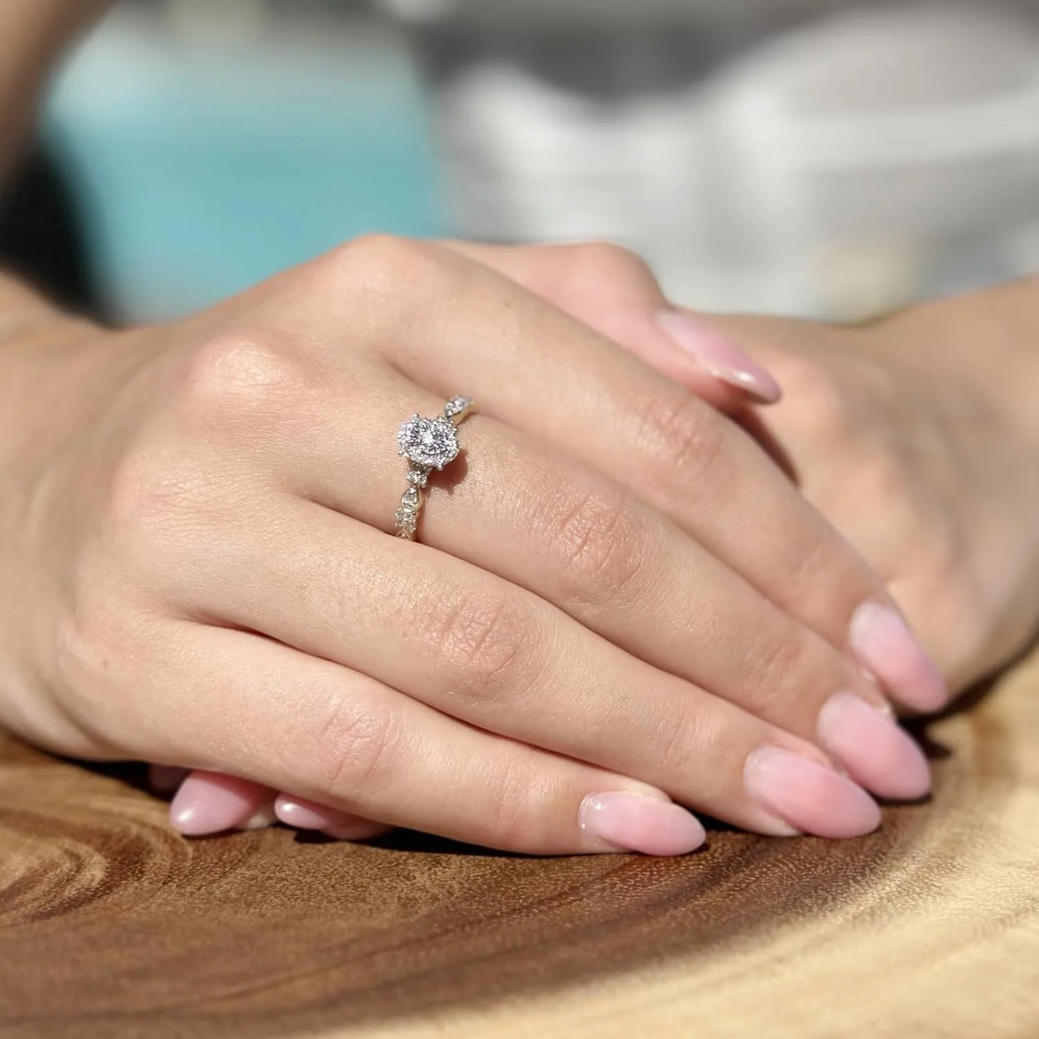 OMRANII Sparkling Oval Shaped Halo Two Tone Pear Vintage Style Round Natural Diamond Bridal Wedding Engagement Ring Solid 14K Gold