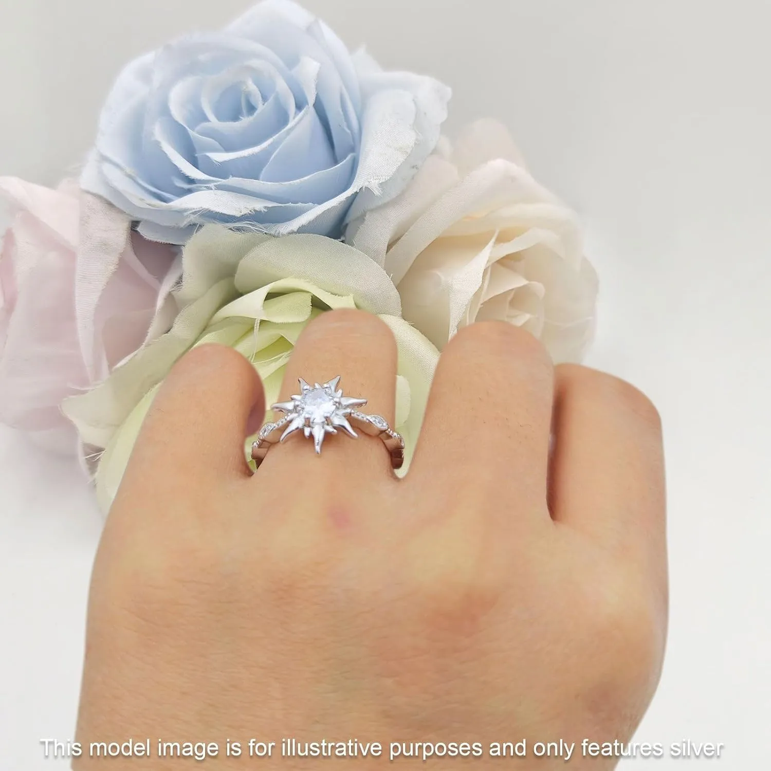 OMRANII Sun Ring Round Shaped Vintage Style Marquise Design Nature Inspired Cubic Zirconia Wedding Enaggement Ring Solid 925 Sterling Silver