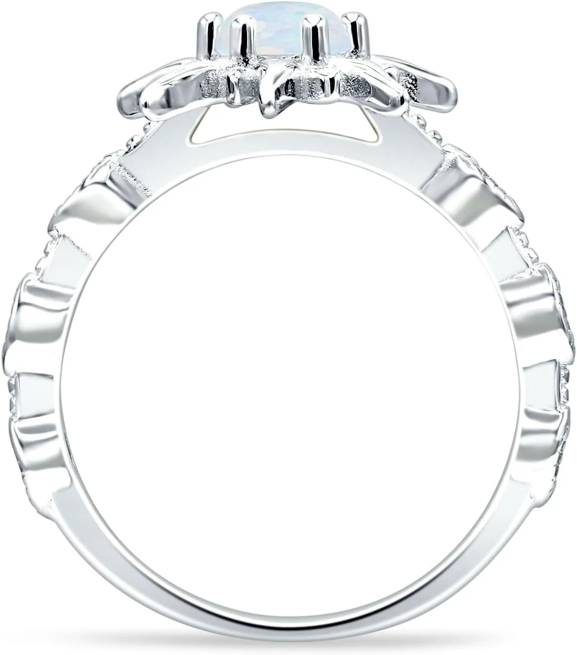 OMRANII Sun Ring Round Shaped Vintage Style Marquise Design Nature Inspired Cubic Zirconia Wedding Enaggement Ring Solid 925 Sterling Silver