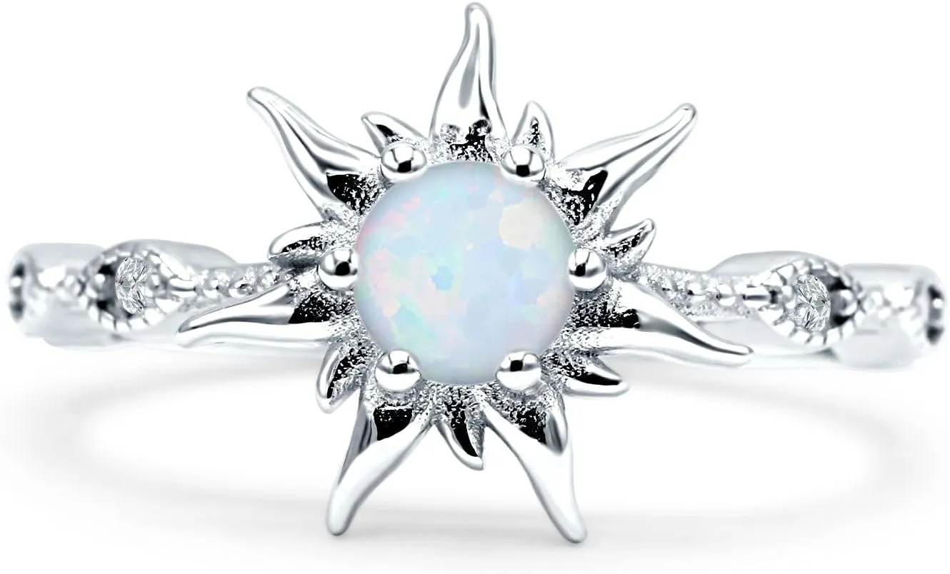 OMRANII Sun Ring Round Shaped Vintage Style Marquise Design Nature Inspired Cubic Zirconia Wedding Enaggement Ring Solid 925 Sterling Silver