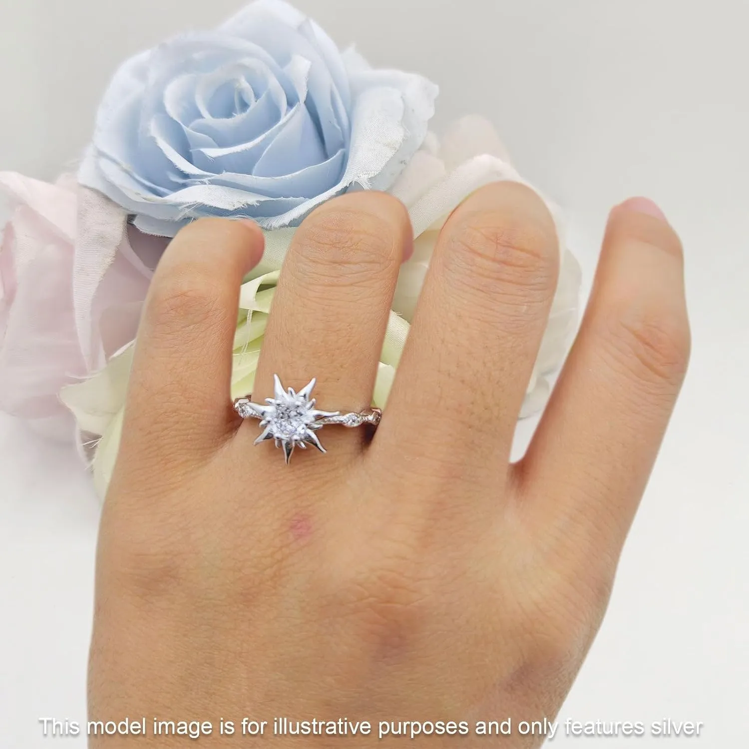OMRANII Sun Ring Round Shaped Vintage Style Marquise Design Nature Inspired Cubic Zirconia Wedding Enaggement Ring Solid 925 Sterling Silver
