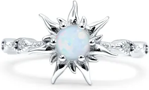 OMRANII Sun Ring Round Shaped Vintage Style Marquise Design Nature Inspired Cubic Zirconia Wedding Enaggement Ring Solid 925 Sterling Silver