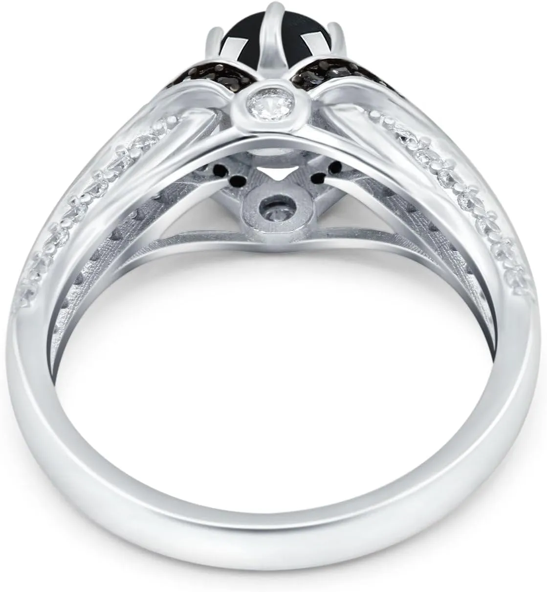 OMRANII Vintage Style Oval Natural Black Onyx Split Shank Two Tone Art Deco Ring Statement Wedding Engagement Rings For Women 925 Sterling Silver Gifts For Special Occasion