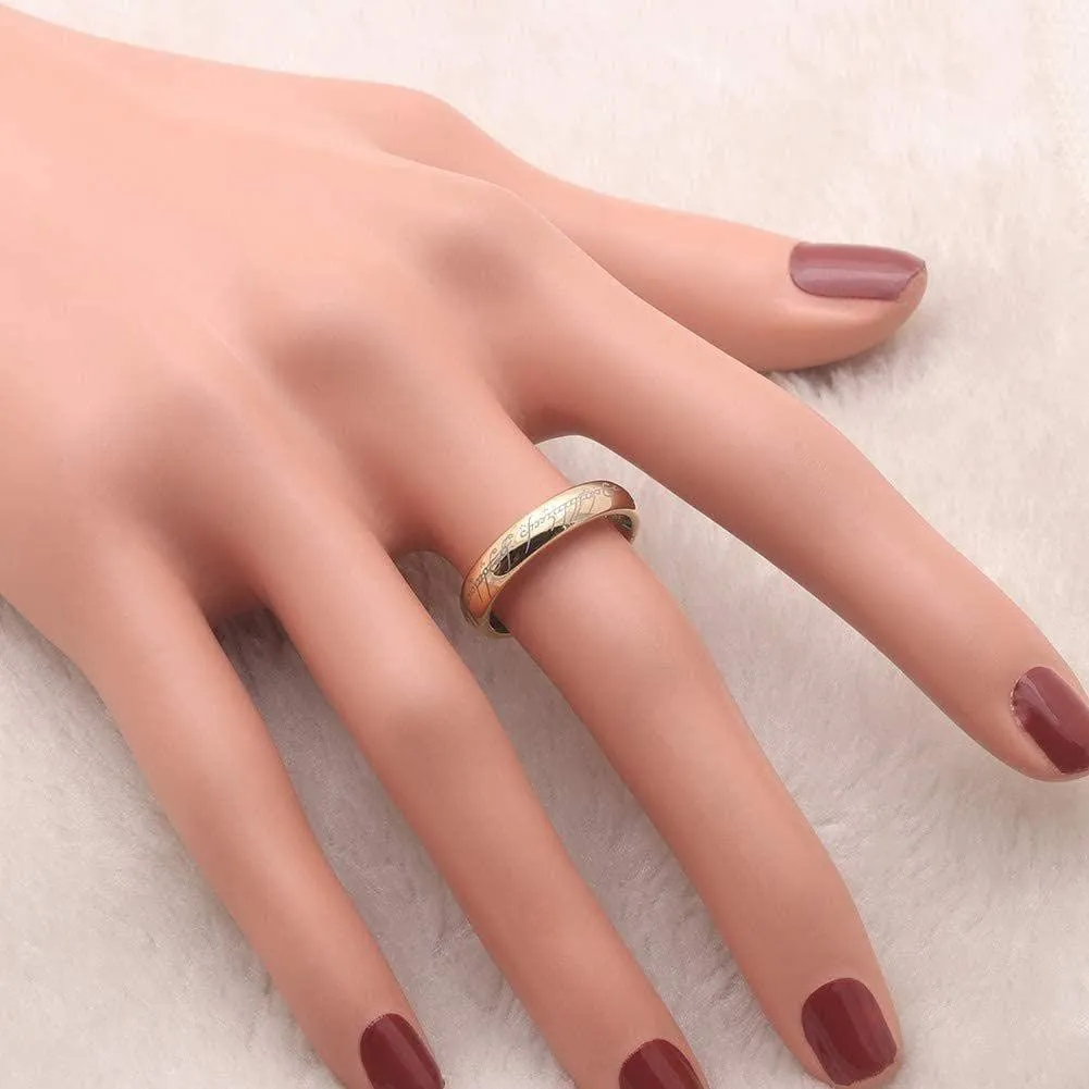 One Ring Wedding Band for Men by Ginger Lyne | Gold Tungsten Carbide Wedding Band for Women or Couples | 6mm Heavy Comfort Fit One Ring of Power Lords and Ladies Fantasy Bridal Jewelry for Him or Her