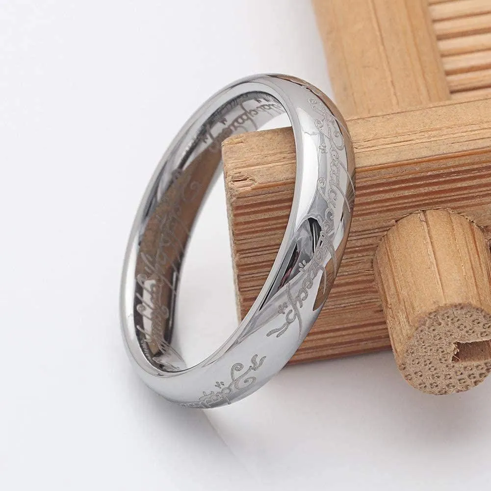 One Ring Wedding Band for Men by Ginger Lyne | Gold Tungsten Carbide Wedding Band for Women or Couples | 6mm Heavy Comfort Fit One Ring of Power Lords and Ladies Fantasy Bridal Jewelry for Him or Her