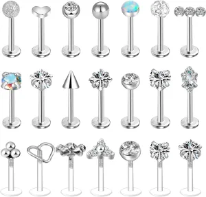 ONESING 12-25 Pcs 16G Tragus Earrings for Women Men Cartilage Earrings Labret Stud Tragus Piercing Jewelry