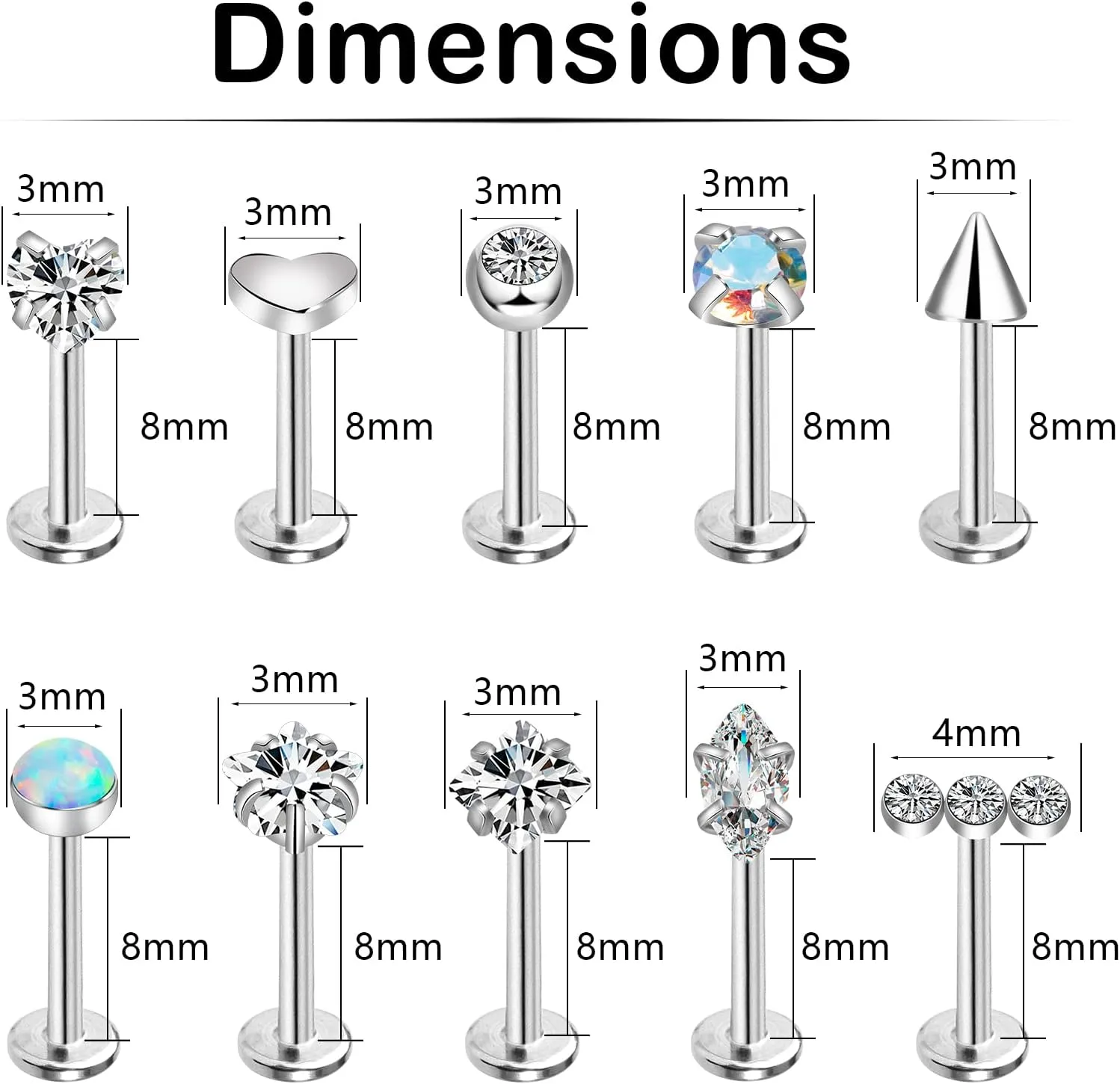 ONESING 12-25 Pcs 16G Tragus Earrings for Women Men Cartilage Earrings Labret Stud Tragus Piercing Jewelry