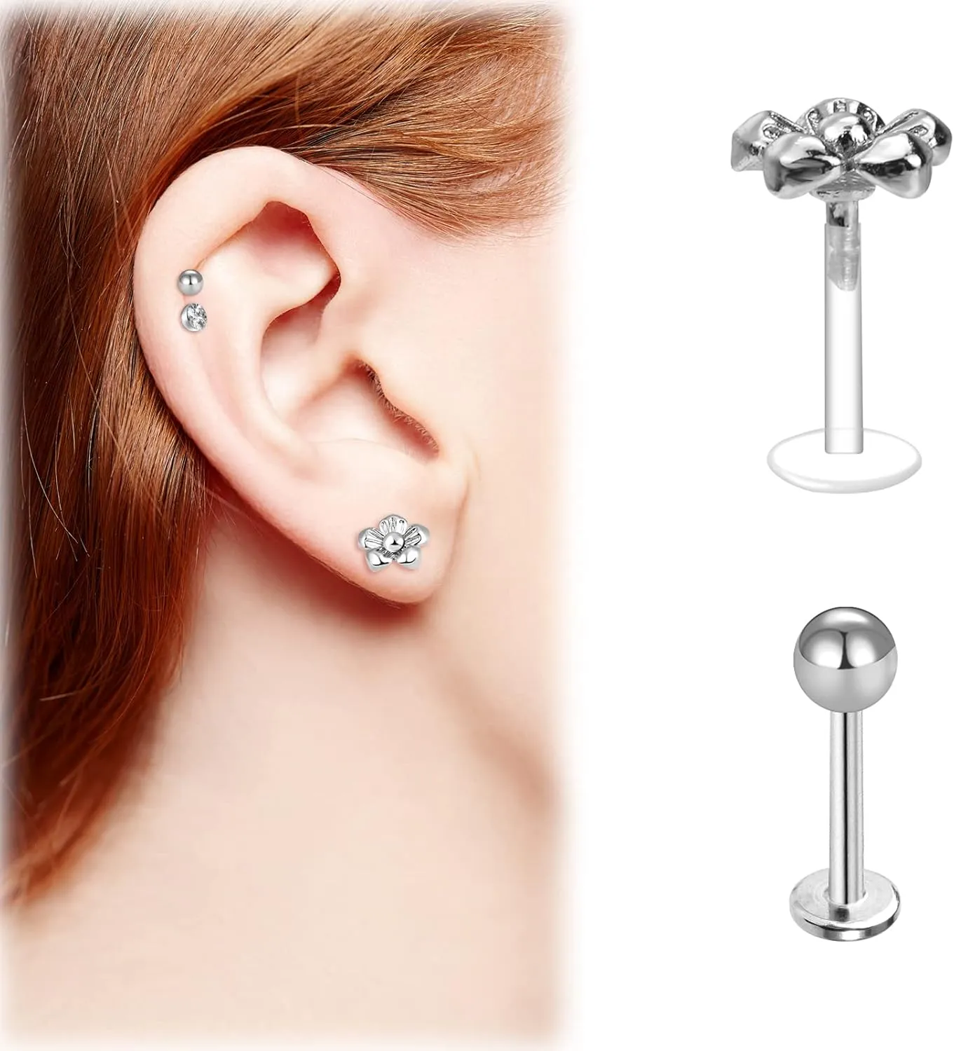 ONESING 12-25 Pcs 16G Tragus Earrings for Women Men Cartilage Earrings Labret Stud Tragus Piercing Jewelry