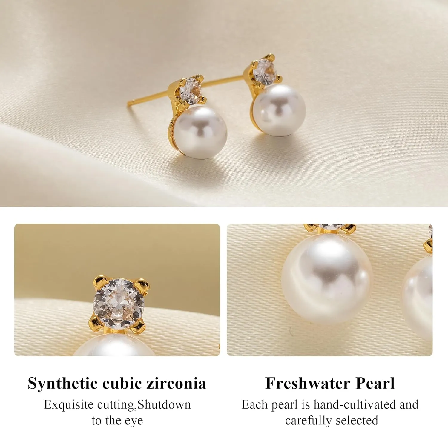 OOOPEL Pearl Earrings for Women Freshwater Pearl Dangle Earrings Sterling Silver Elegant Pearl Stud 14K Gold Plated Handpicked Freshwater Cultured Pearl Earrings Wedding Gifts for Women