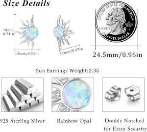 Opal Stud Earrings for Women 925 Sterling Silver Sun Opal Stud Earrings Hypoallergenic Silver Earring Studs Trendy Jewelry Gifts