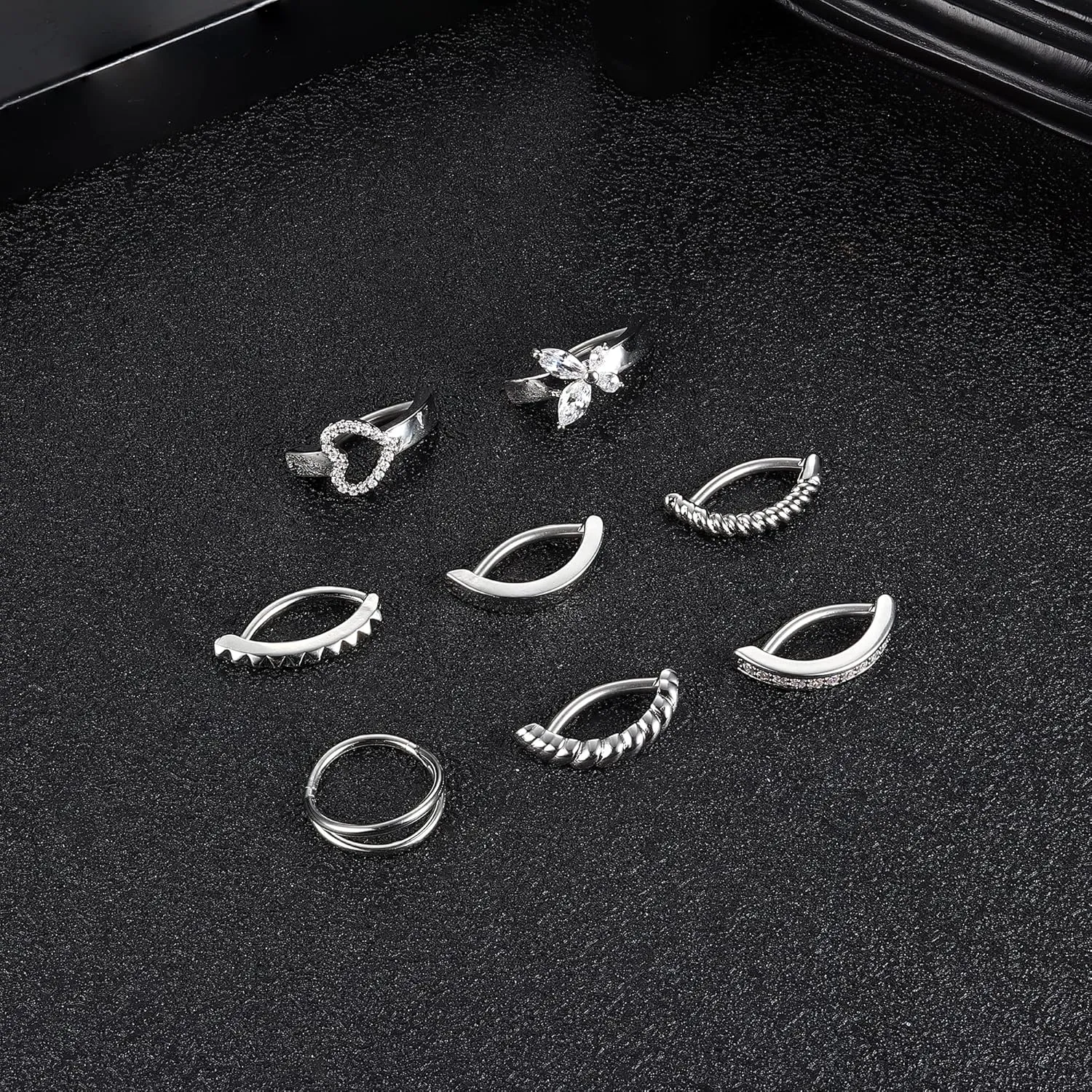 ORAZIO 8Pcs Belly Button Ring Surgical Steel 14G Clicker Belly Rings for Women CZ Heart Butterfly Belly Button Piercing Simple Reverse Navel Barbell Rings Body Piercing Jewelry