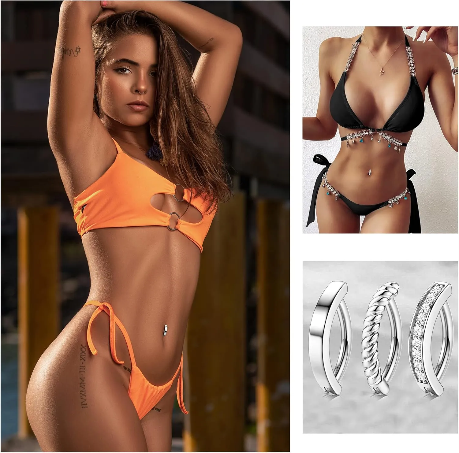 ORAZIO 8Pcs Belly Button Ring Surgical Steel 14G Clicker Belly Rings for Women CZ Heart Butterfly Belly Button Piercing Simple Reverse Navel Barbell Rings Body Piercing Jewelry