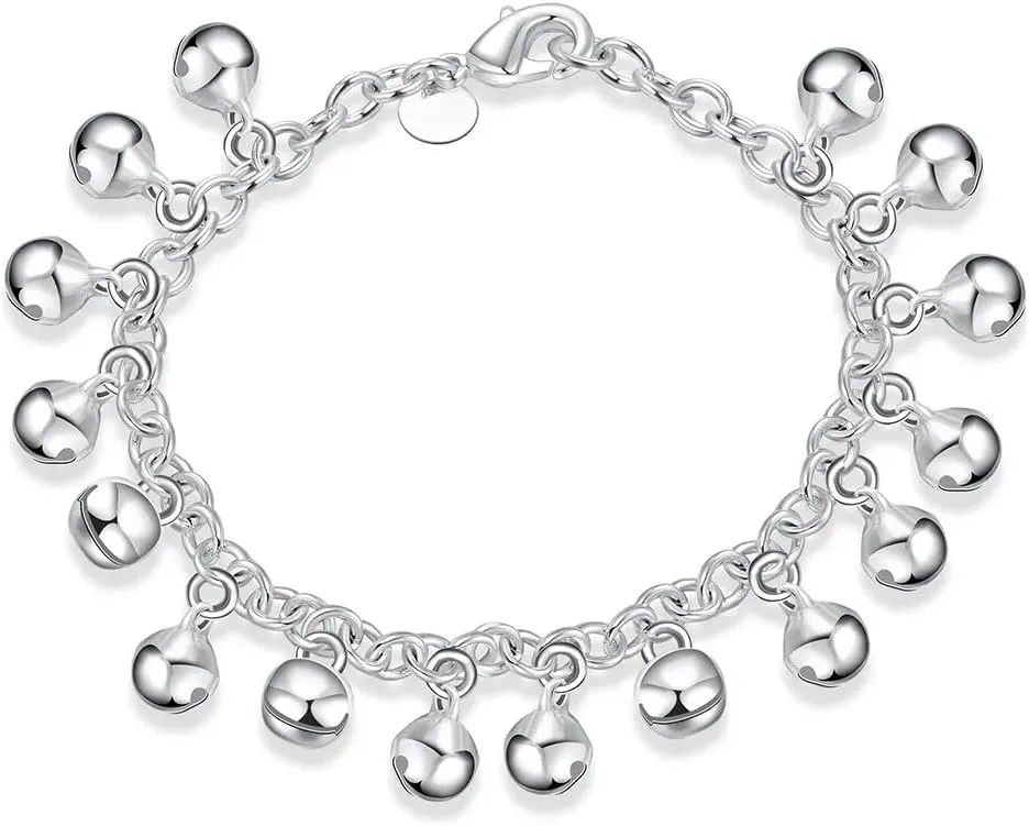 OSIRIDEH2 Bell Bracelet 925 Sterling Silver Bells Sounds Bead Chain Bracelet for Women Wedding Engagement Party Jewelry Jingling Bracelets