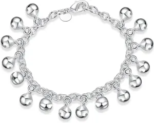 OSIRIDEH2 Bell Bracelet 925 Sterling Silver Bells Sounds Bead Chain Bracelet for Women Wedding Engagement Party Jewelry Jingling Bracelets