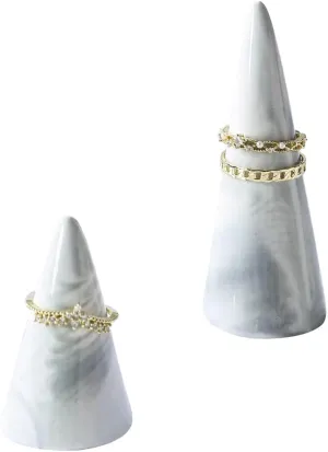 oskas Marble Ring Holder Tower Ceramic Cone Shape Modern Decorative Display Stand for Jewelry Ring/Wedding Ring 2PCS SET Grey