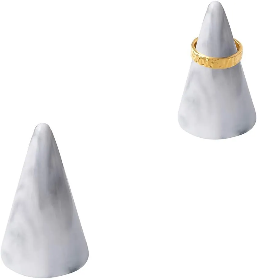 oskas Modern Marble Ring Holder Tower Ceramic Cone Shape Decorative Display Stand for Jewelry Ring/Wedding Ring Grey&Grey