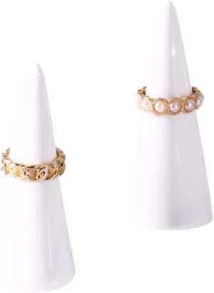 oskas White Modern Ring Holder - Ceramic Cone Tower Shape Decorative Display Stand for Jewelry & Men - 2pcs Set