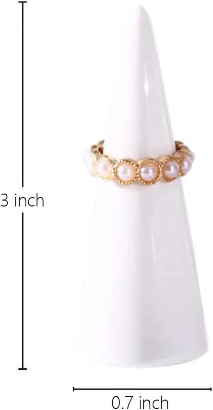 oskas White Modern Ring Holder - Ceramic Cone Tower Shape Decorative Display Stand for Jewelry & Men - 2pcs Set