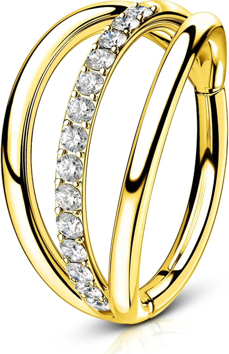 OUFER 16G Helix Earrings, 316L Stainless Steel Helix Piercing Jewelry, Three Hoops Hinged Segment Gold Cartilage Helix Earring, Sparkling CZ Cartilage Snug Rook Lobe Lip Piercing Jewelry for Women