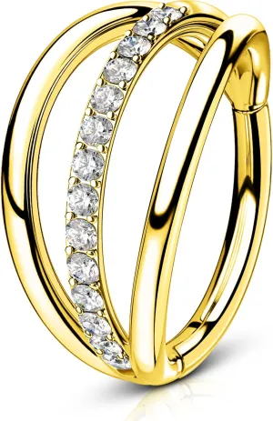 OUFER 16G Helix Earrings, 316L Stainless Steel Helix Piercing Jewelry, Three Hoops Hinged Segment Gold Cartilage Helix Earring, Sparkling CZ Cartilage Snug Rook Lobe Lip Piercing Jewelry for Women