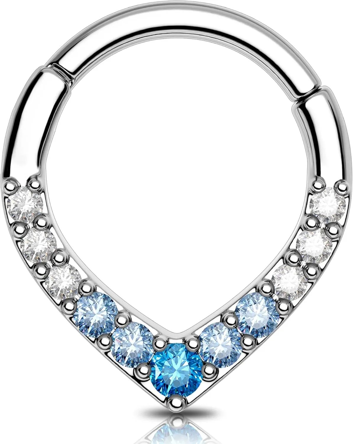 OUFER Septum Rings 16G, V-Shaped Septum Piercing Jewelry, 316L Surgical Steel Silver Septum Jewelry, Blue Gradient Shiny CZ Daith Helix Cartilage Earrings For Women