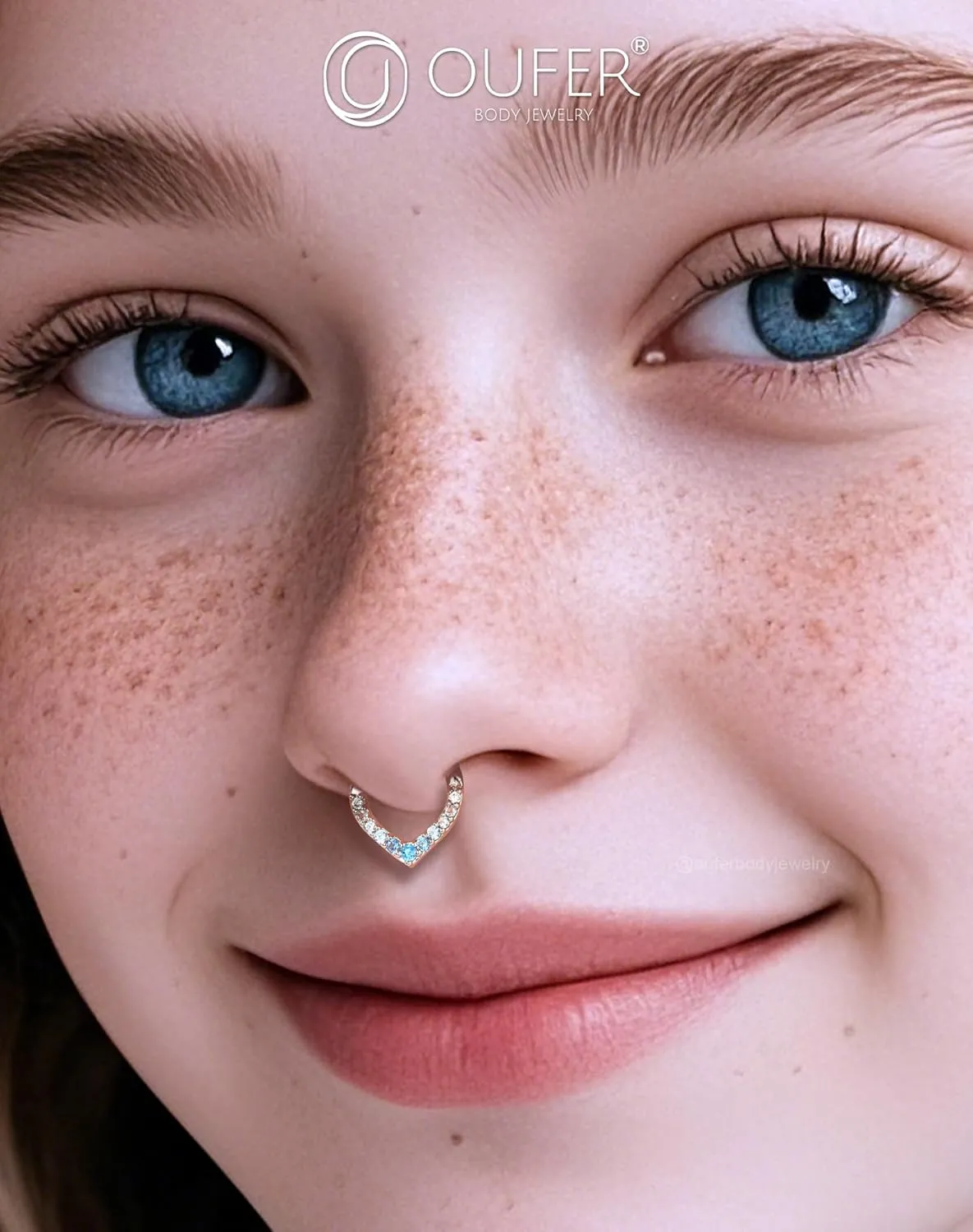OUFER Septum Rings 16G, V-Shaped Septum Piercing Jewelry, 316L Surgical Steel Silver Septum Jewelry, Blue Gradient Shiny CZ Daith Helix Cartilage Earrings For Women