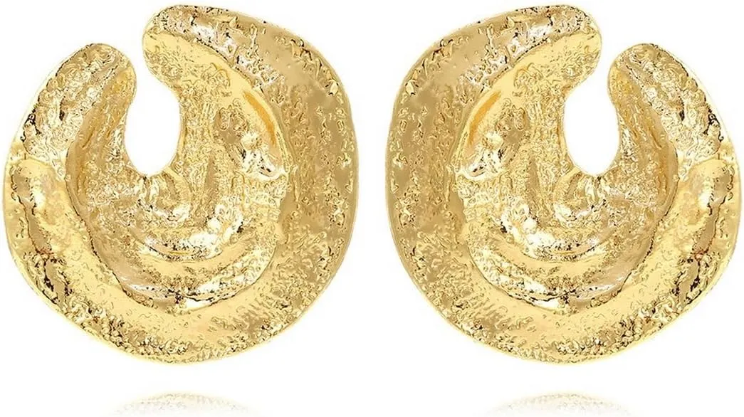 Oversized Geometric Irregular Texture Stud Earrings for Women Large Metal Gold Plated Tribal Big Metallic Punk Statement Fashion Jewelry