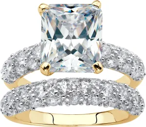 Palm Beach Jewelry 14K Yellow Gold Plated Emerald Cut Cubic Zirconia Pave Bridal Ring Set