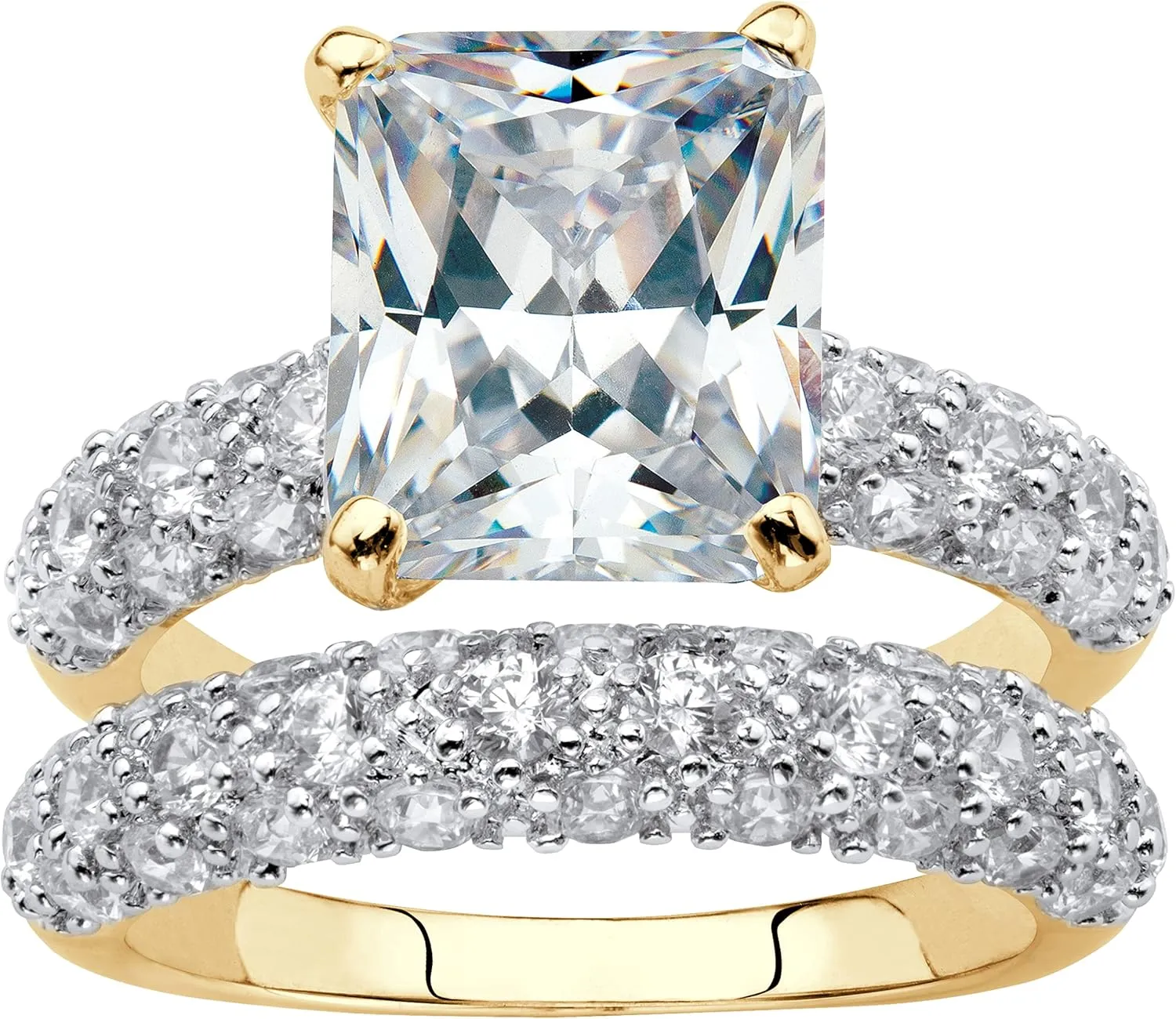 Palm Beach Jewelry 14K Yellow Gold Plated Emerald Cut Cubic Zirconia Pave Bridal Ring Set