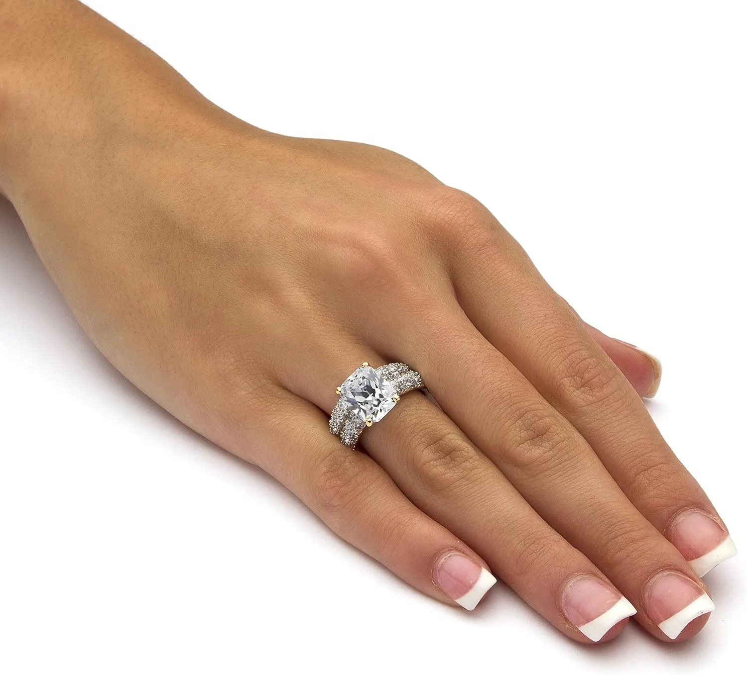 Palm Beach Jewelry 14K Yellow Gold Plated Emerald Cut Cubic Zirconia Pave Bridal Ring Set
