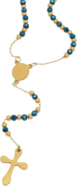 Palm Beach Jewelry Yellow Gold Ion-Plated Stainless Steel Crystal Beaded Rosary Necklace 21-inch