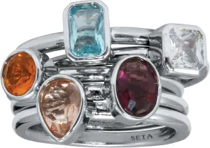 PalmBeach Platinum-Plated CZ and Simulated Crystal Multi Color Stackable Ring Set Sizes 6-10