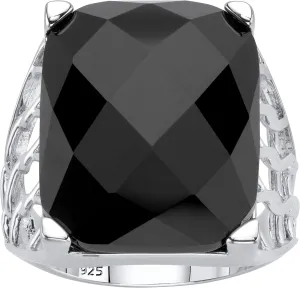 PalmBeach Sterling Silver Emerald Cut Natural Black Onyx Checkerboard Cut Ring Sizes 6-10