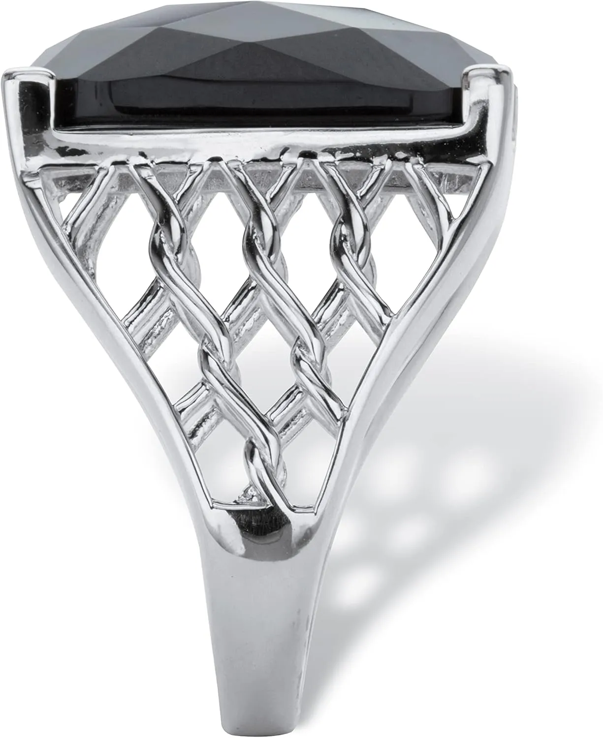 PalmBeach Sterling Silver Emerald Cut Natural Black Onyx Checkerboard Cut Ring Sizes 6-10