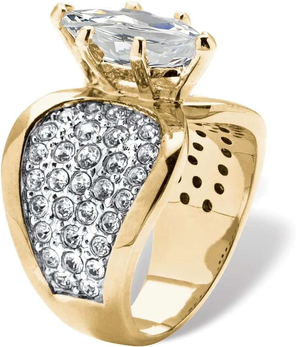 PalmBeach Yellow Gold-Plated Marquise Cut Cubic Zirconia and Round Simulated Crystals Engagement Ring Sizes 7-12